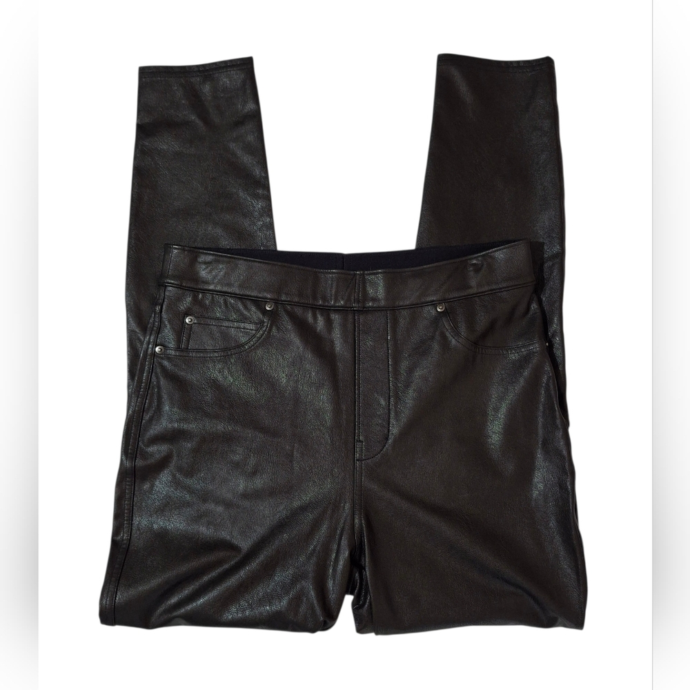 Spanx Black Faux Leather-Like Ankle High Rise Skinny Pants Size Medium
